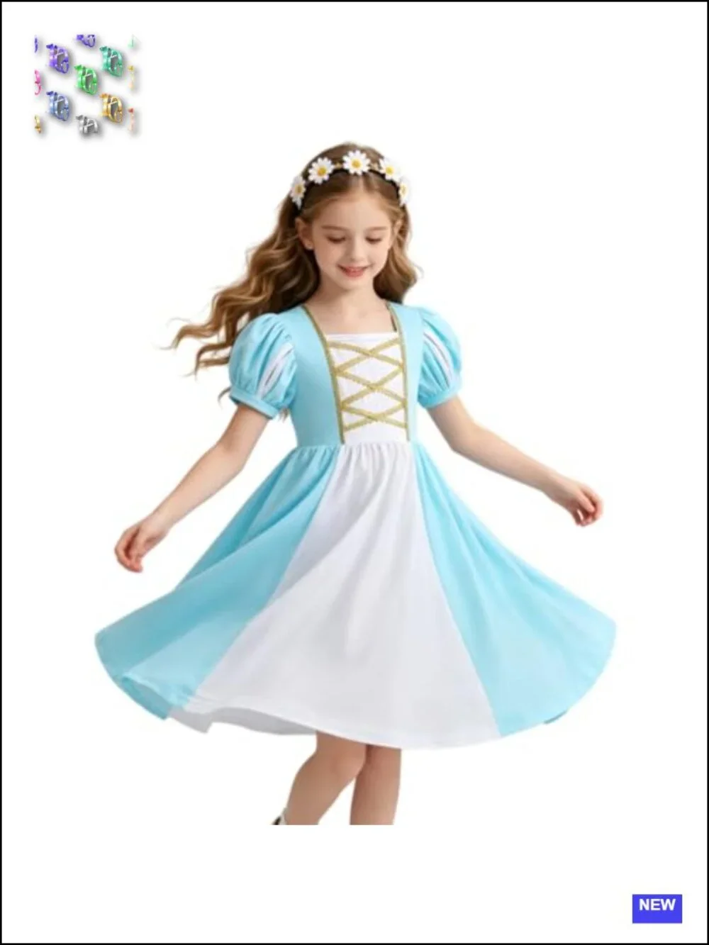 Girls Medieval Princess Dress Renaissance Costume with Flower Headband